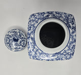 12.5" Classic Blue and White Porcelain Floral Square Jar Vase, China Ming Style, Jingdezhen, Double Happiness