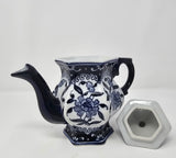 Teapot Blue and White Porcelain 16 Ounce China, Coffee Pot， Hexagonal