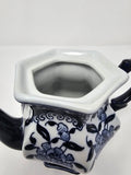 Teapot Blue and White Porcelain 16 Ounce China, Coffee Pot， Hexagonal