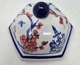 Blue and White Porcelain Ceramic Covered Floral Jar Vase, Food Container Storage Lotus Plum Blossoms,(J23)