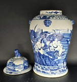 19" Antique Like Finish Blue and White Porcelain Children and Lotus Temple Ceramic Ginger Jar Vase, China Ming Style, Jingdezhen (L3)