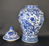 20" Classic Blue and White Porcelain Floral Temple Dragon Jar Vase, China Ming Style, Jingdezhen