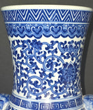 15" Classic Blue and White Floral Porcelain Vase, Double Lion Head Ears Ceramic China Ming Style, Free Wood Base