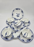 28-piece Bone China Blue and White Dinnerware Set, Service for 6, Rice Bowl Set, Jingdezhen,