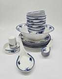 28-piece Bone China Blue and White Dinnerware Set, Service for 6, Rice Bowl Set, Jingdezhen,