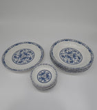 28-piece Bone China Blue and White Dinnerware Set, Service for 6, Rice Bowl Set, Jingdezhen,