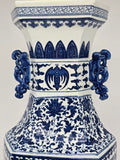 21" Classic Blue and White Hexagonal Porcelain Vase, Figure Dragon Ears Ceramic China Qing Style （D3）