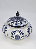 Blue and White Ceramic Porcelain Pumpkin Shape Ginger Jar Vase, Food Tea Canister Container Storage