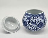 One Pair of Blue and White Floral Porcelain Ceramic Vases, Tea Sugar Jar Container Storage