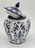 Blue and White Ceramic Porcelain Pumpkin Shape Ginger Jar Vase, Food Tea Canister Container Storage