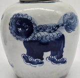 Retro Antique Like Style Blue and White Porcelain Lion Dancing Ceramic Covered Jar Vase, China Ming Style, Jingdezhen (LJ2)