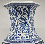 24" Classic Blue and White Hexagonal Lotus Porcelain Vase , Ceramic Vase Jingdezhen, China Qing Style （D8）