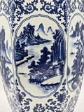 25" Classic Blue and White Hexagonal Porcelain Vase, Landscape Painting Ceramic China Qing Style （D9）