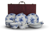 28-piece Bone China Blue and White Dinnerware Set, Service for 6, Rice Bowl Set, Jingdezhen,