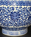 15" Classic Blue and White Floral Porcelain Vase, Double Lion Head Ears Ceramic China Ming Style, Free Wood Base