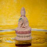 Festcool 12" Fine Porcelain Quan Yin Buddha Sitting on a Lotus Statue, Guanyin, Kwan Yin, Kuanyin, Goddess of Mercy on Altar (Pink) Dehua 519