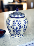 Blue and White Ceramic Porcelain Pumpkin Shape Ginger Jar Vase, Food Tea Canister Container Storage