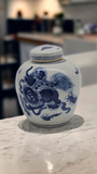 Retro Antique Like Style Blue and White Porcelain Lion Dancing Ceramic Covered Jar Vase, China Ming Style, Jingdezhen (LJ2)