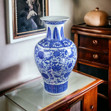 Classic Blue and White Floral Porcelain Vase, Fishtail Vase China Ming Style 19"