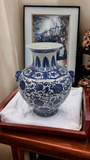 18" Classic Blue and White Floral Porcelain Vase, Double Lion Head Ears Ceramic China Ming Style