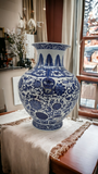 18" Classic Blue and White Floral Porcelain Vase, Double Lion Head Ears Ceramic China Ming Style