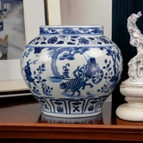 Classic Blue and White Yuan Porcelain Vase, Gui Guzi Descends the Mountain, China Yuan Style, 12"