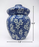 Blue and White Porcelain Pickling Jar with 2 Lids Fermenting Pickling Kimchi Crock Jingdezhen Chinese Blue Cherry Blossom