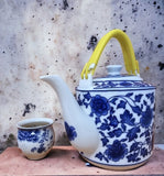 Large Teapot Blue and White Tea Pot Porcelain 60 OZ Floral