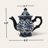 Teapot Blue and White Porcelain 16 Ounce China, Coffee Pot， Hexagonal