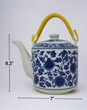 Large Teapot Blue and White Tea Pot Porcelain 60 OZ Floral