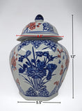 Blue and White Porcelain Ceramic Covered Floral Jar Vase, Food Container Storage Lotus Plum Blossoms,(J23)