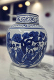 Blue and White Porcelain Ceramic Covered Jar Vase, Beautiful Antient Ladies , Jingdezhen (J19)