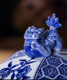 Classic Blue and White Ceramic Porcelain Jar Vase, Hexagon Canister, Sugar Candy Container, Tea Container, Dragon Button Lid, Hand-Crafted Jingdezhen