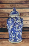 19" Antique Like Finish Retro Blue and White Porcelain Blue Butterfly Temple Ceramic Ginger Jar Vase, China Ming Style, Jingdezhen (L1)