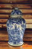 19" Antique Like Finish Retro Blue and White Porcelain Ancient Figures Temple Ceramic Ginger Jar Vase, China Ming Style, Jingdezhen (L4)