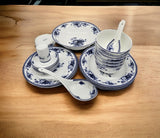 28-piece Bone China Blue and White Dinnerware Set, Service for 6, Rice Bowl Set, Jingdezhen,