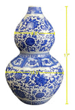 19" Classic Blue and White Porcelain Gourd-Shaped Vase, China Ming Style, Happiness, Good Fortune, Fengshui, Jingdezhen, Free Wood Base