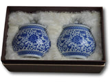 One Pair of Blue and White Floral Porcelain Ceramic Vases, Tea Sugar Jar Container Storage