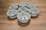 10 Pcs Fine Bone China Blue and White Chinese Soup Bowls Ceramic Porcelain Bowl, with Free 10 Porcelain Spoons Rice Bowl