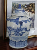 19" Antique Like Finish Blue and White Porcelain Children Play Temple Ceramic Ginger Jar Vase, China Ming Style, Jingdezhen (L2)