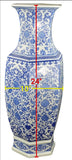 24" Classic Blue and White Hexagonal Lotus Porcelain Vase , Ceramic Vase Jingdezhen, China Qing Style （D8）