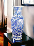 24" Classic Blue and White Hexagonal Lotus Porcelain Vase , Ceramic Vase Jingdezhen, China Qing Style （D8）