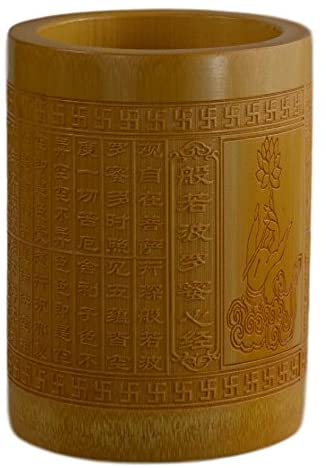 Festcool Bamboo Pen Pencil Container Holder Desk Decoration Engraved Buddhism Scriptures
