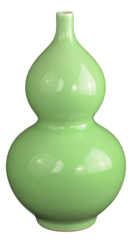 Classic Longquan Celadon Green Porcelain Gourd Jar Vase, 10" High