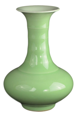 Classic Longquan Celadon Green Porcelain Jar Vase, 8.5" High