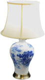 Blue and White Porcelain Temple Landscape Ginger Jar Table Lamp 24"