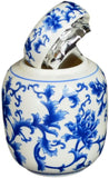 Blue and White Porcelain Floral Ceramic Tea Storage Covered Jar Container, Decorative