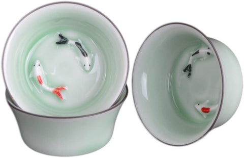 6 1.8-ounce Fish Cups Tea Cups Coffee Porcelain Long-quan Celadon Teacup,Kungfu Teacup, Jingdezhen