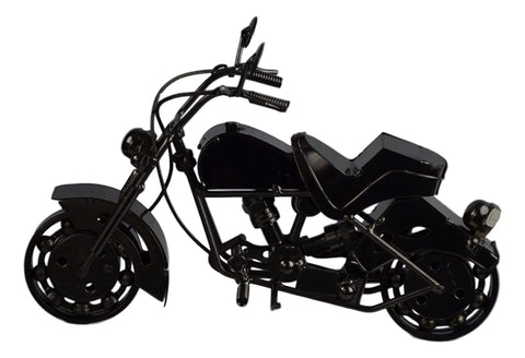 Black Metal Motorcycle Bike Sculpture Collectible Model Chopper M21, Handmade 10"