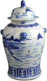 19" Antique Like Finish Retro Blue and White Porcelain Landscape Temple Ceramic Ginger Jar Vase, China Ming Style, Jingdezhen (L19)